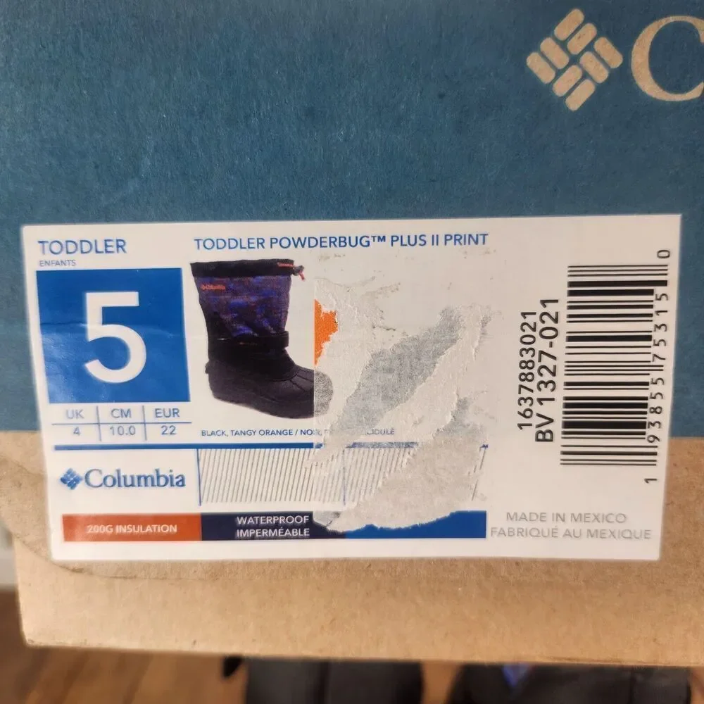 Columbia Toddler Powderbug Plus II Print Size 5 Insulated Winter Snow Boots NEW